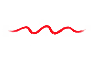 Red wavy line forming an abstract brush stroke or paint streak isolated on transparent background