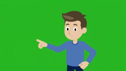 Cartoon Character Pointing Down Call to Action Animation Green Screen