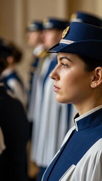 Uniformed Female Officers in Formation at a Ceremony - Professional Appearance and Pride in Service