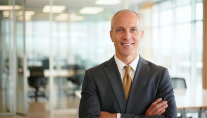Fototapeta premium Portrait of experienced senior businessman standing in modern office