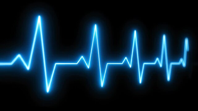 Blue neon heart rate line on black