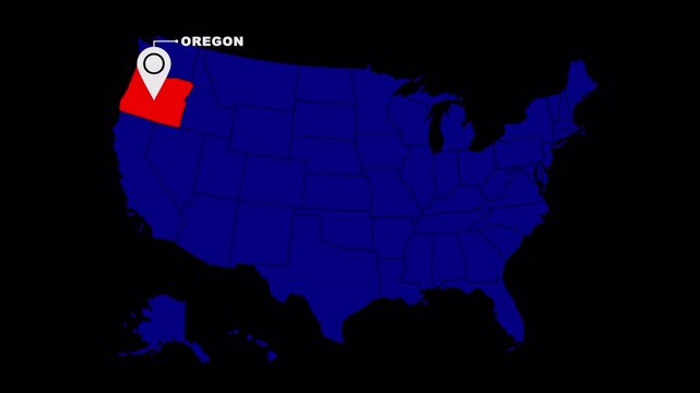 United States Map Animation Showing Oregon with Map Marker