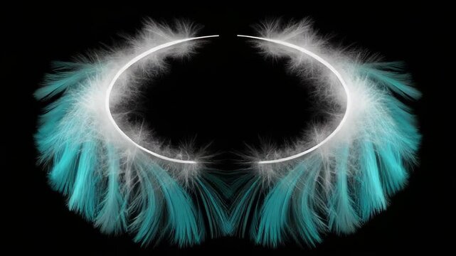 Abstract Feathered Teal and White Border On Dark Background Template