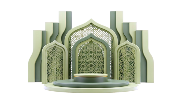 Islamic Stage Podium with Geometric Patterns and Archways - Powered by Adobe