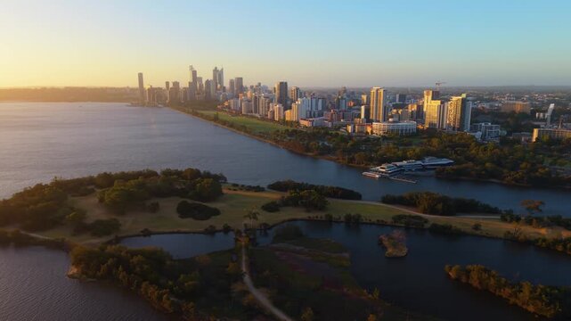 Slow pan around Herisson island in Perth at sunset