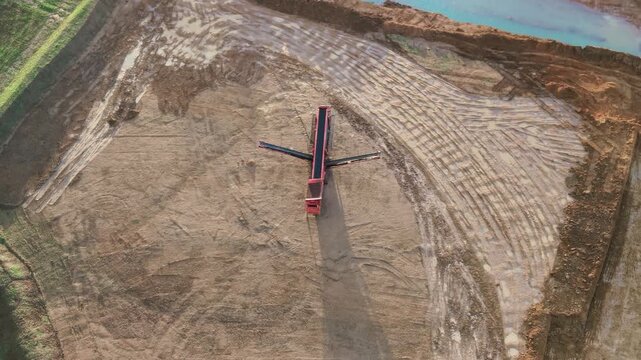 Industrial Screener Machine At A Construction Site - Drone Shot
