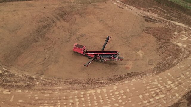 Industrial Screener For Screening And Sorting Materials At Construction Site - Drone Shot