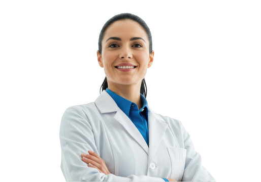 Smiling female doctor portrait isolated on transparent background