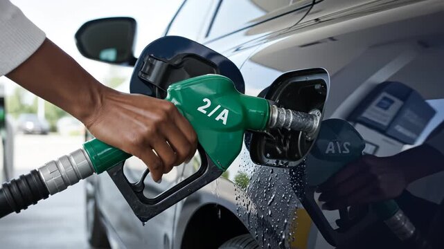 Person refueling car at gas station