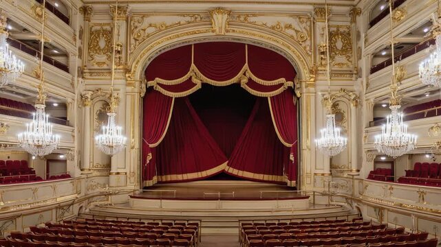 Ornate Theater Interior With Red Curtains