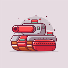 Obraz premium Playful Cartoon Tank Illustration With Red Cannon, Tracks, And Modern Military Theme For Kids Content