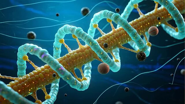 DNA double helix with surrounding particles
