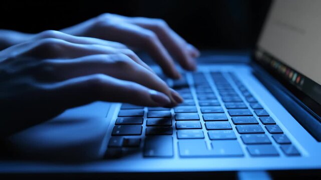 Hands typing on laptop keyboard