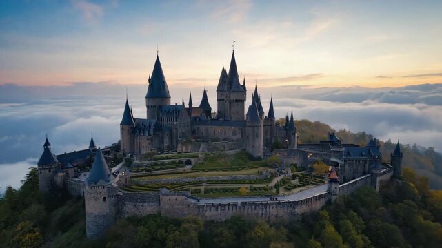 Grand Castle Silhouette at Sunrise