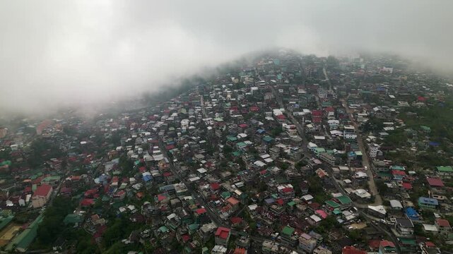 Drone Shot Over Quirino Hill On A Foggy Day In Baguio City, Philippines