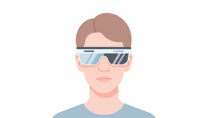 Front view of a person wearing modern smart glasses or an augmented reality headset, representing future technology.