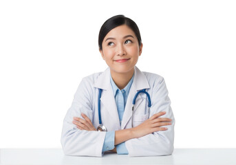 Fototapeta premium Smiling doctor in lab coat isolated on transparent background