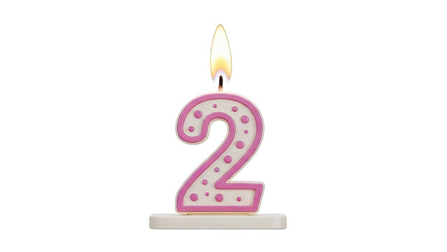 Pink Number 2 Birthday Candle with Flame