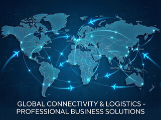 Airplane route network over world map global travel concept (世界地図上の飛行機航路ネットワーク、グローバル旅行コンセプト)