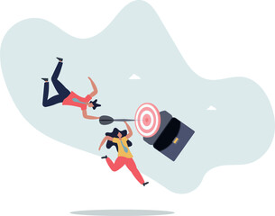 Teamwork to achieve the goal. A man and a woman hit the target with a dart.