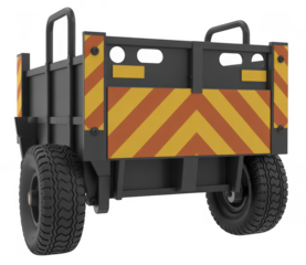 Black and yellow construction cart with wheels isolated on a transparent background