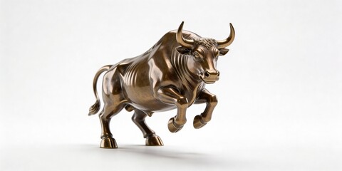 Obraz premium Bronze Bull Statue on white Background