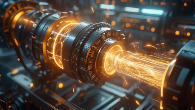 futuristic reactor sends sparks and energy flows footage