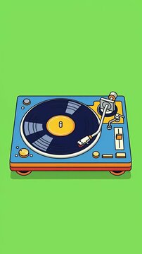 Pixel Art Turntable Spins Vinyl Record Green Background