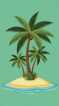 Pixel Art Tropical Island Palm Trees Ocean Water Background