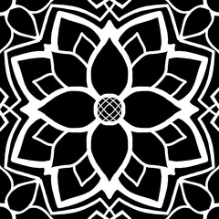 Obraz premium Black thai mandala floral seamless pattern 