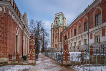 The Grand Palace of the Tsaritsyno Estate Ensemble on a winter morning, Moscow, Russia