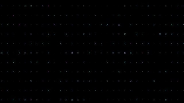 Abstract Geometric Pattern of Glowing Neon X Marks on Black Background. Dynamic Digital with Cyan Magenta Blue Hues. Futuristic