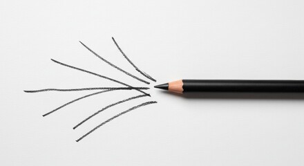 Black pencil drawing sharp lines on white paper - minimalist art concept