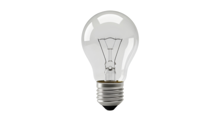 Clear Glass Incandescent Light Bulb with Metal Screw Base isolated PNG with Transparent Background