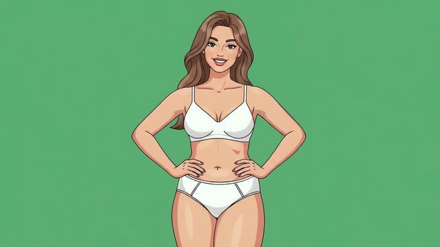 Pixel Art Woman In White Lingerie Poses Confidently Green Background