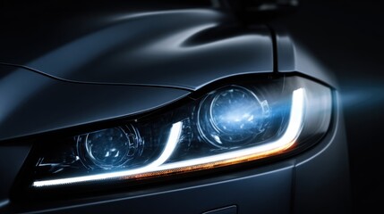 Fototapeta premium Modern car headlight detail illuminated with led daytime running lights