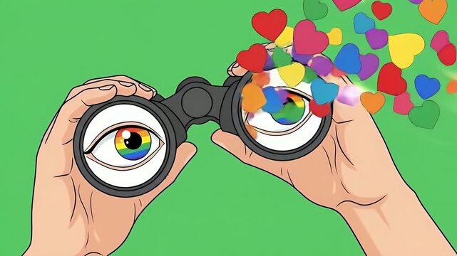 Rainbow Eyes Through Binoculars See Colorful Hearts