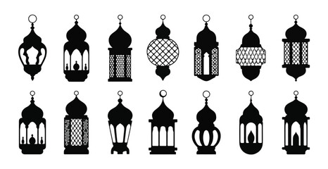 Set of ramadan kareem lantern vector silhouette collection with various shapes and styles © VANU
