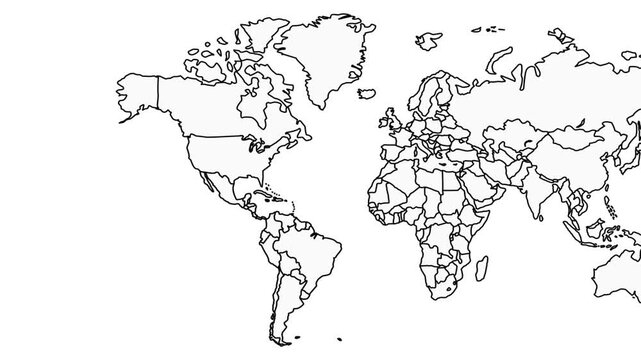 White world map slow panning. Minimalist global geography with clean administrative borders on white background. Perfect for corporate news and business presentations.