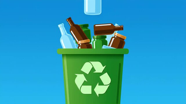 Recycling Bin Overflowing with Glass Bottles