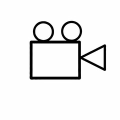 A minimalist vector graphic of a film camera icon