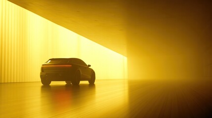 Automobile silhouette in golden light vehicle transportation and design