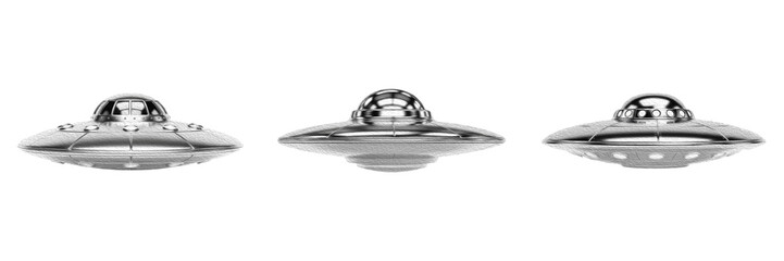 Set of UFO Flying Saucer Spaceships Isolated on White Background © Ganesha