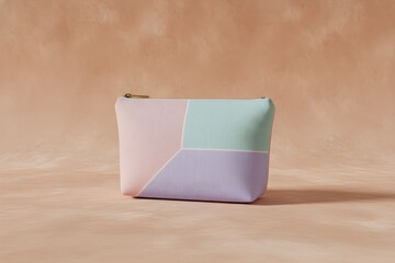 Fashionable pastel colored pouch displayed on a textured surface with soft lighting
