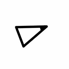 A minimalist black triangle icon on a white background