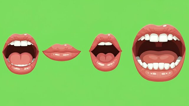 Pixel Mouth Animation Open Close Lips Green Background