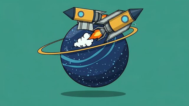 Pixel Retro Rockets Fly Around Starry Planet