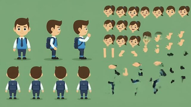 Pixelated Boy Character Animation Kit School Backpack And Faces
