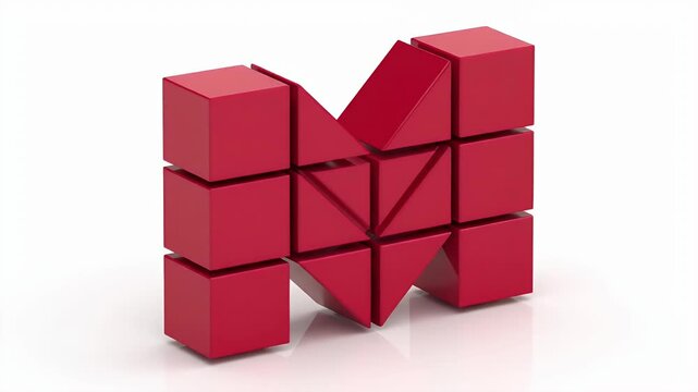 Red Letter M Formed By Cubes and Triangles Animation Footage