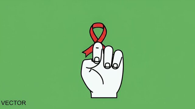 Red Ribbon Awareness Symbol on Finger Vector Animation